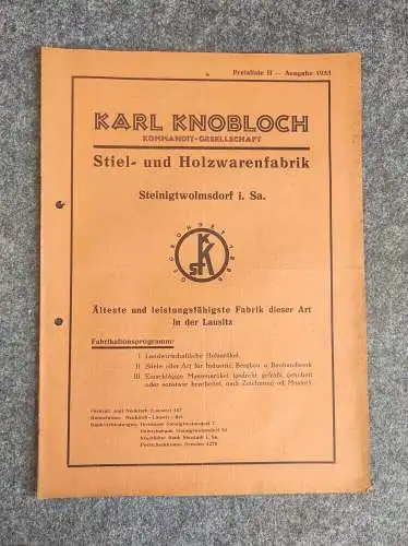 Karl Knobloch Stiel und Holzwarenfabrik Steinigtwolmsdorf 1933 Preisliste