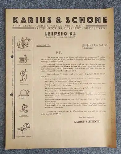 Karius und Schöne Leipzig alte Preisliste Landwirtschaft 1928