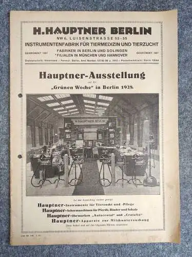 H Hauptner Berlin Preisliste 1928 Instrumente Tierzucht und Pflege