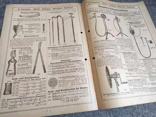 H Hauptner Berlin Preisliste 1928 Instrumente Tierzucht und Pflege