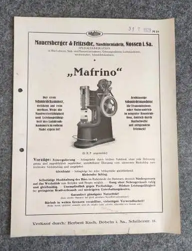 Mauersberger und Fritzsche Maschinenfabrik Nossen Prospekt Mafrino 1929