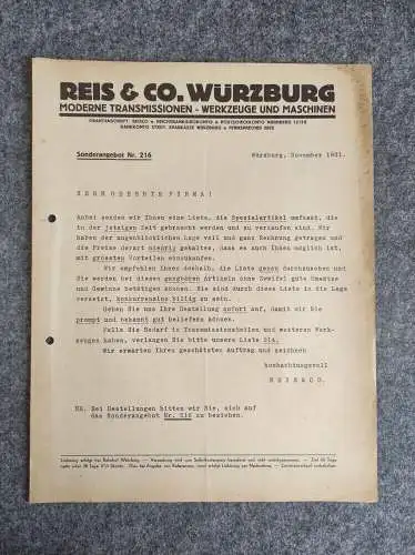 Reis Co Würzburg Werkzeuge und Maschinen 1931 Preisliste