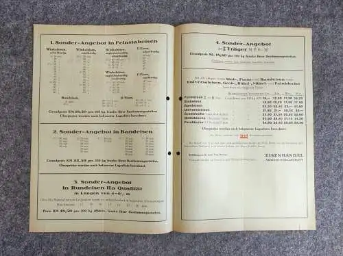 Lagerpreise Eisenhandel Aktiengesellschaft Breslau 1931 alte Preisliste