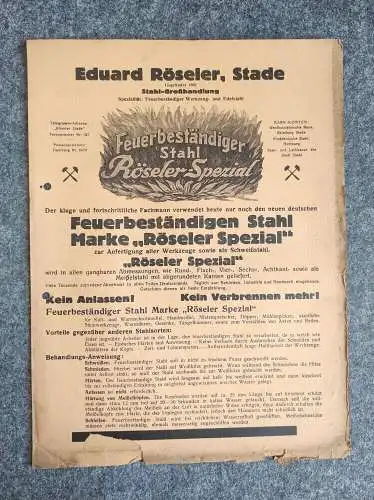 Eduard Röseler Stade Werbeblatt Stahl Großhandlung um 1930