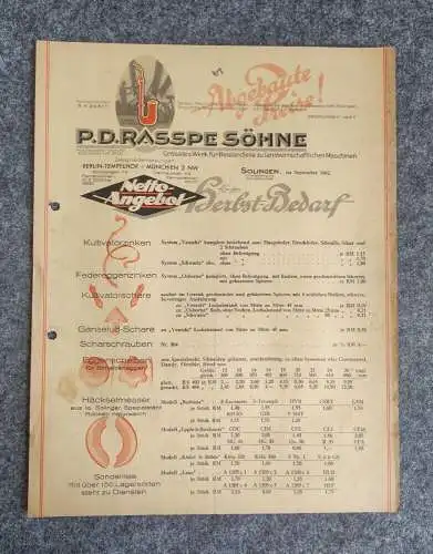PD Rasspe Söhne alte Preisliste landwirtschaftliche Maschinen 1932
