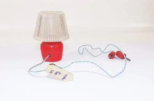DDR Tischlampe für Puppenstube Rot Transparent Holz Plaste 70er Jahre