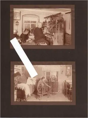 Fotografie Weber am Webstuhl Spinnerin am Spinnrad um 1920 historisch
