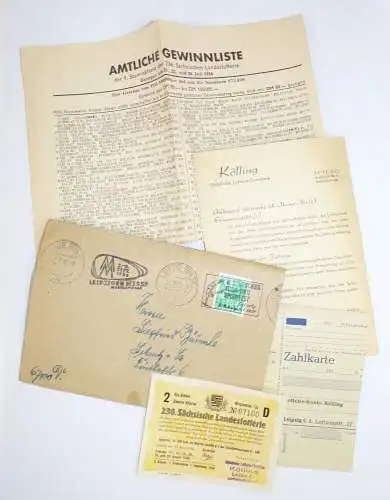 Brief Kölling Sächsische Lotterie 1956 Leipzig mit Lotterielos
