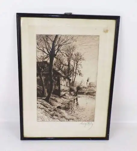 Georg Fritz Dresden Radierung Haus am Fluss 