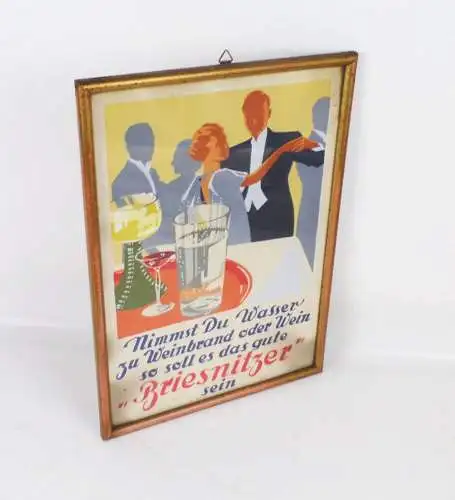 Reklame Bild Briesnitzer Mineralwasser Selter Handgemalt 1930er Bilderrahmen