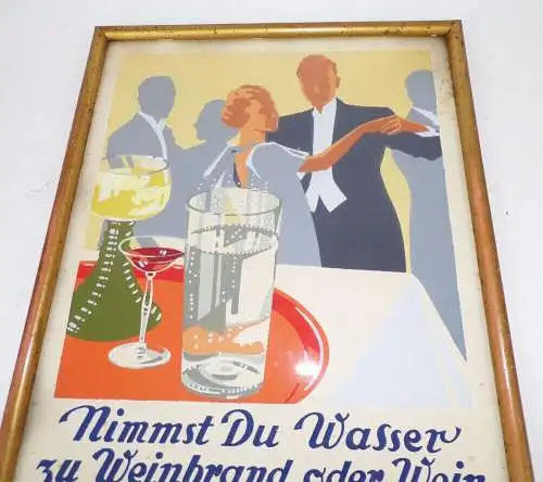 Reklame Bild Briesnitzer Mineralwasser Selter Handgemalt 1930er Bilderrahmen