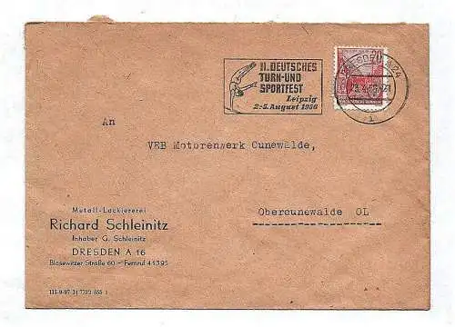 DDR Briefkuvert 1956 Metall Lackiererei Dresden Sachsen