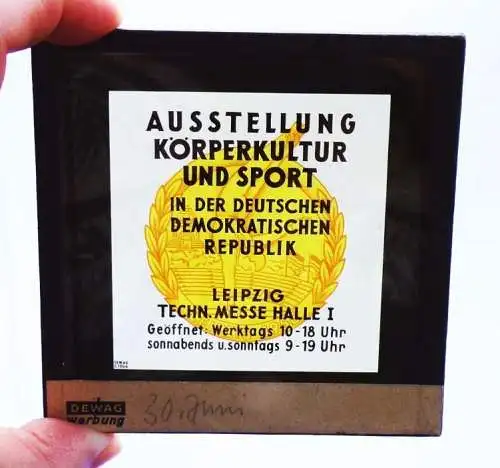 Leipziger Messe Glas Dia Reklame Ausstellung Körperkultur und Sport 1960 er