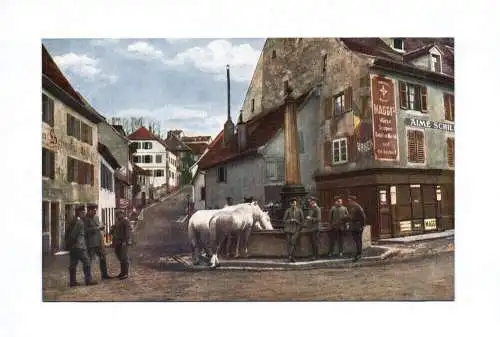 Ak Altkirch 1 Wk Soldaten mit Pferden am Brunnen