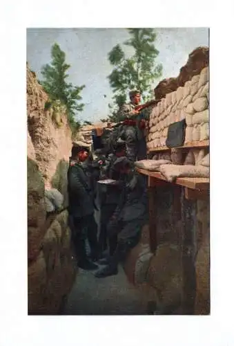 Ak Soldaten im Schützengraben 1 Wk Farbenphotographie aus der Champagne
