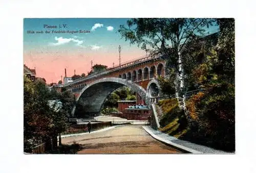 Künstler Ak Plauen im Vogtland Blick nach der Friedrich August Brücke 1919