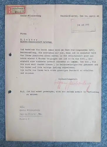 R Brief Berlin Pankow 1946 Chorin Kloster nach Niedercunnersdorf Löbau 