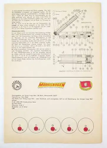 Alter DDR Ausschneidebogen Trägerfahrzeug für Kampfraketen Militär Modellbogen