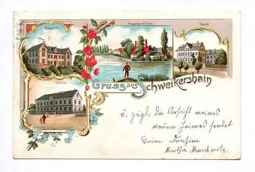Litho Ak Gruss aus Schweikershain 1916 Schule Brauerei Fabrik