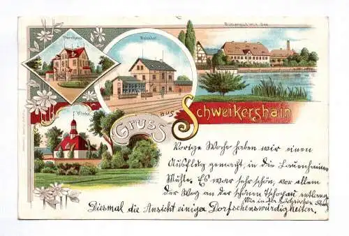 Litho Ak Gruss aus Schweikershain 1916 Bahnhof Pfarrhaus Rittergut