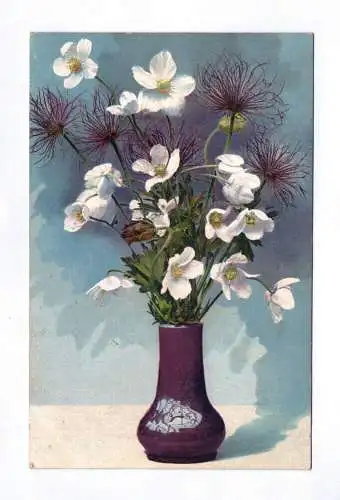 Künstler Ak weiße Blumen Blumenvase 1913