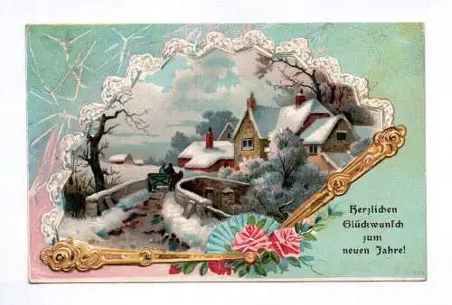 Litho Ak Herzlichen Glückwunsch zum neuen Jahre 1912 Haus im Winter