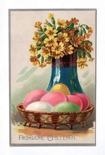Litho Ak Blumen Vase Ostereier 1913 Fröhliche Ostern geprägt