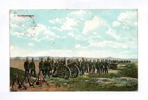 Litho Ak Haubitzenbatterie Soldaten auf dem Feld 1912