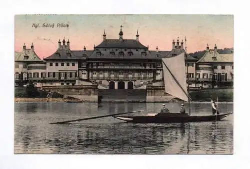 Litho Ak 1912 Königliches Schloß Pillnitz Männer im Boot