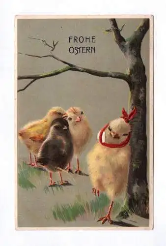 Litho Ak Frohe Ostern 1913 Küken am Baum mit Halstuch geprägt