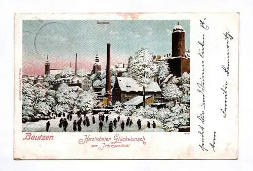 Litho Ak Bautzen Herzlichen Glückwunsch zum Jahreswechsel 1905 Winter