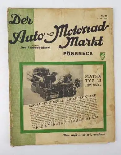 Der Auto und Motorrad Markt Pössneck 29 von 1933 Oldtimer