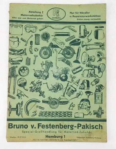 Katalog Bruno v Festenberg Pakisch Motorrad Zubehör Oldtimer motorcycle 1930 er 