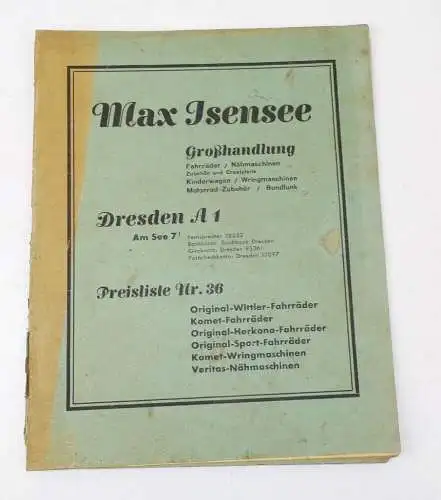 Alter Katalog Max Isensee Dresden Fahrrad Kinderwagen um 1936