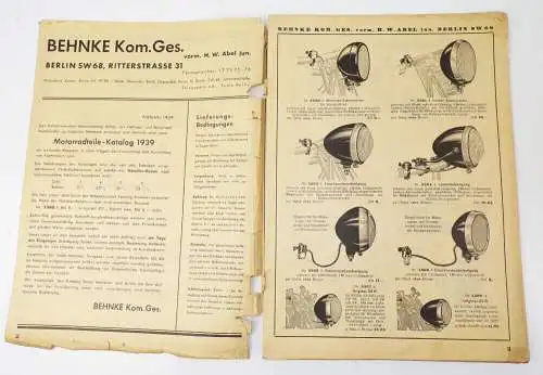 Katalog 1939 Motorrad Teile Krafträder Behnke Abel Berlin