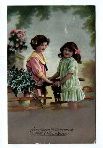 Ak Zwei Mädchen am Zaun Herzlichen Glückwunsch zum Geburtstag 1917