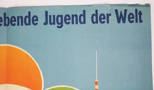 Top Plakat Weltfestspiele 1973 Berlin Fernsehturm Tag des Eisenbahners Diesellok