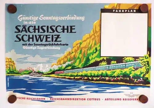 Reichsbahn Plakat Sächsische Schweiz Raddampfer Eisenbahn Cottbus Arjak Görlitz