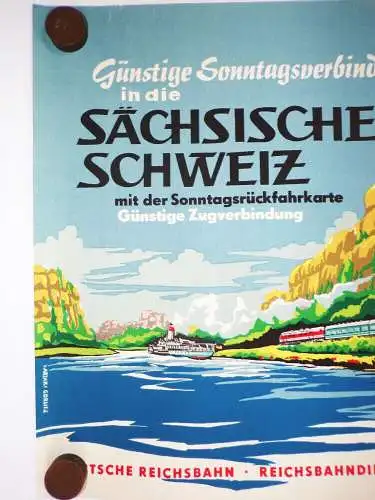 Reichsbahn Plakat Sächsische Schweiz Raddampfer Eisenbahn Cottbus Arjak Görlitz