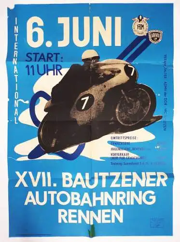 Altes Plakat Bautzener Autobahnring Rennen 1971 ADMV Motorsport DDR Poster