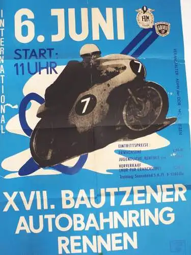 Altes Plakat Bautzener Autobahnring Rennen 1971 ADMV Motorsport DDR Poster