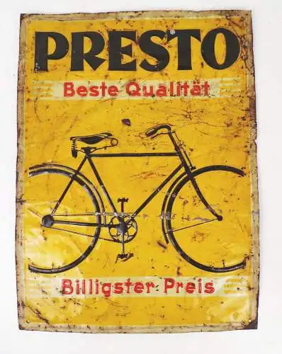 Altes Blechschild Presto Fahrrad Reklame Werbung Fahrräder 930 er