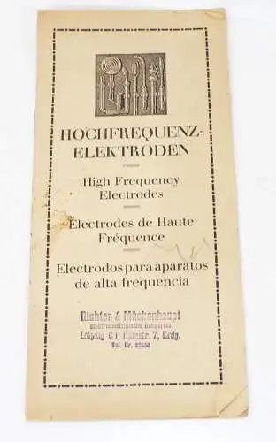 Hochfrequenz Elektroden  für Strahlenapparat 1930 er Musterbuch Heft