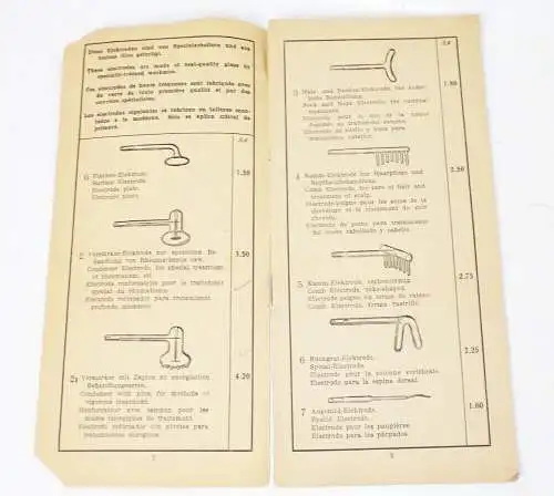 Hochfrequenz Elektroden  für Strahlenapparat 1930 er Musterbuch Heft