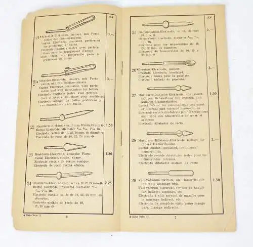 Hochfrequenz Elektroden  für Strahlenapparat 1930 er Musterbuch Heft