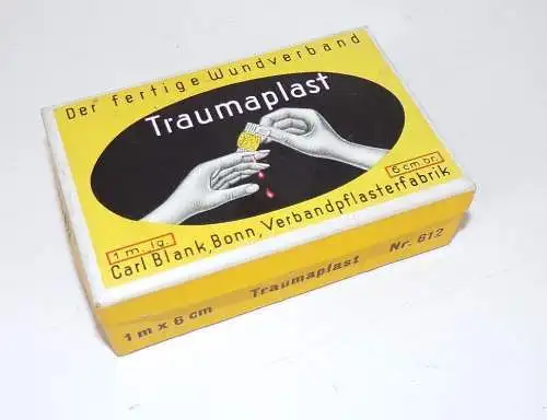 Alte Traumaplast Pappschachtel Medizin Verband leere Box Carl Blank Bonn Deko