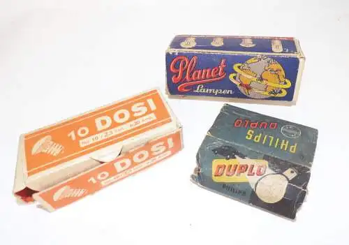 Lot alte Glühlampen Verpackungen Reklame Schachtel Leer Planet Philips Dosi