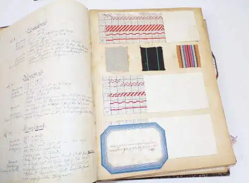 Alte Weber Musterbuch Vorlagen Stickerei Bindung Stoffe 1920 er handgeschrieben