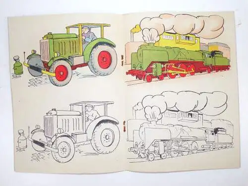 Altes Malheft Ich zeichne und male Eisenbahn Auto Rennwagen altes Malbuch