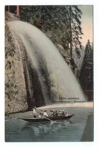 Ak Edmundsklamm Wasserfall Böhmische Schweiz um 1910 Boot koloriert